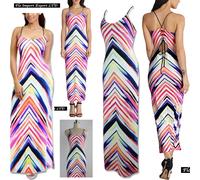Vestito Lungo Donna Striscie Multicolore Maxi Dress Woman Multicolor 110245