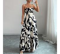 Vestito lungo elegante da donna con stampa e vita incintata L,M,S,XLStampa CasualeTessuto intrecciato