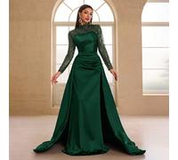 Vestito lungo elegante e di lusso da donna, collo alto in in rete con paillettes, maniche lunghe, con staccabile mantella in raso, adatto per occasioni formali, feste, matrimoni, eventi serali L,M,S,X