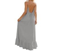 Vestito Lungo Estivo Donna Abito con Schiena Scoperta Vestito da Mare Boho Chic Dresses Vestiti con Spalline Sottili Elegante Abiti Cerimonia Caftano Scollato Senza Maniche Taglie Forti Tinta Unita xs