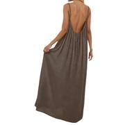 Vestito Lungo Estivo Donna Abito con Schiena Scoperta Vestito da Mare Boho Chic Dresses Vestiti con Spalline Sottili Elegante Abiti Cerimonia Caftano Scollato Senza Maniche Taglie Forti Tinta Unita xs