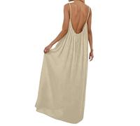 Vestito Lungo Estivo Donna Abito con Schiena Scoperta Vestito da Mare Boho Chic Dresses Vestiti con Spalline Sottili Elegante Abiti Cerimonia Caftano Scollato Senza Maniche Taglie Forti Tinta Unita xs