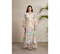 Vestito Lungo Floreale Elegante Rosa Con Cintura In Vita Cerimonia CF51889