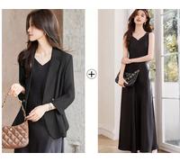 Vestito Lungo Nero Elegante Con Blazer Donna Cerimonia Completo CF67038