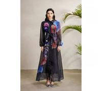 Vestito Lungo Nero Floreale Elegante Con Fiocco E Maniche Trasparenti CF50224