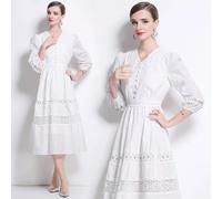 Vestito Lungo Ricamato Bianco Con Maniche A Palloncino Eleganti CF43593