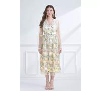 Vestito Lungo Ricamato Floreale Giallo Elegante Raso Per Cerimonia CF59577