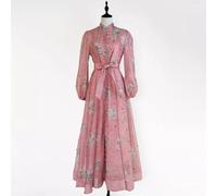 Vestito Lungo Rosa Antico Floreale Elegante Con Cintura Per Cerimonia CF59674