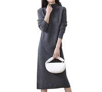 Vestito maglione da donna a costine a maniche lunghe lavorato a maglia cable a coste girocollo aderente vestito lungo slim fit vestito maxi pullover lavorato a maglia A18, grigio scuro, L