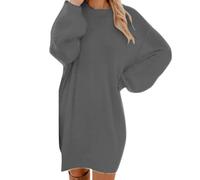 Vestito Maglione Donna Elegante in Lana Cotone Mista Collo Rotondo e Maniche Lunghe Abito Maglia Termica Invernale Curvy Vestiti Casual al Ginocchio Autunno per Lavoro Cerimonia Case,Grigio,S