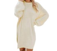 Vestito Maglione Donna Elegante in Lana Cotone Mista Collo Rotondo e Maniche Lunghe Abito Maglia Termica Invernale Curvy Vestiti Casual al Ginocchio Autunno per Lavoro Cerimonia Case,Beige,S