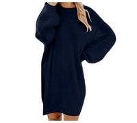 Vestito Maglione Donna Elegante in Lana Cotone Mista Collo Rotondo e Maniche Lunghe Abito Tinta Unita Maglia Termica Invernale Curvy Vestiti Casual al Ginocchio Autunno per Lavoro Cerimonia Case