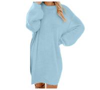 Vestito Maglione Donna Elegante in Lana Cotone Mista Collo Rotondo e Maniche Lunghe Abito Tinta Unita Maglia Termica Invernale Curvy Vestiti Casual al Ginocchio Autunno per Lavoro Cerimonia Case