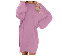 Vestito Maglione Donna Elegante in Lana Cotone Mista Collo Rotondo e Maniche Lunghe Abito Tinta Unita Maglia Termica Invernale Curvy Vestiti Casual al Ginocchio Autunno per Lavoro Cerimonia Case