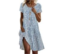 Vestito Mare Donna Leggero Casual Cotone Abito Cotone Donna Estivo Curvy Moda Lino Abito Lino Elegante Estivi Morbidi Comodi Midi,Mostrare Il Fascino, I Miei Ordini 2#Azzurro S