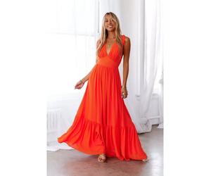 vestito maxi abito donna elegante lungo arancione bohemian Boho - chic 62053RD