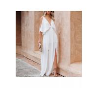 vestito maxi abito donna elegante lungo elegante bianco bohemian Boho 72136