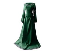 Vestito medievale da donna a maniche lunghe, maxi abito da donna in stile retrò gotico, elegante abito medievale per cosplay, feste, vintage, Halloween, carnevale, feste, costumi da festa, verde, 5XL