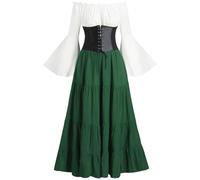 Vestito Medievale da Donna Abito Vittoriano Costume Rinascimentale Retrò Spalle Scoperte Donne Gotico Abiti da Strega con Maniche Campana Donne Abito Lungo Carnevale Halloween Costume Vacanze
