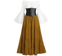 Vestito Medievale da Donna Abito Vittoriano Costume Rinascimentale Retrò Spalle Scoperte Donne Gotico Abiti da Strega con Maniche Campana Donne Abito Lungo Carnevale Halloween Costume Vacanze