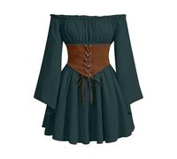 Vestito medievale da donna con spalle scoperte, abito gotico, abito da sera rinascimentale, retrò, per Halloween, mini abito con maniche svasate, abito vittoriano, costumi vichinghi, verde militare