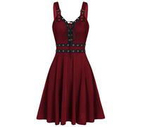 Vestito medievale da donna punk, abito estivo sexy, senza maniche, con scollo a V, per feste, per cosplay, ballo, abito gotico, abito da cocktail nero, corsetto punk rinascimentale, Vino, S