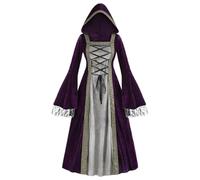 Vestito medievale da donna, unisex, con scollo rotondo, maniche lunghe, maxi abito con cerniera, per cosplay, costume da pirata, rinascimentale, Halloween, cosplay, carnevale, Rockabilly