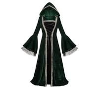 Vestito medievale da donna, unisex, con scollo rotondo, maniche lunghe, maxi abito con cerniera, per cosplay, costume da pirata, rinascimentale, Halloween, cosplay, carnevale, Rockabilly