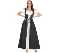 Vestito Medievale da Donna Vestito a Maniche Corte Retrò Curvy Lungo Abito Carnevale Gotico Costume con Bretelle Rinascimentale Donne Abito Lungo Carnevale Halloween Vittoriano Costume Vacanze