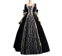 Vestito Medievale Donna Elegante con Pizzi e Vita Alta Vestiti Eleganti Cerimonia Retrò Lungo Abito da Sera Curvy Gotico Costume Carnevale Dama Dell'800 Rinascimentale per Feste, Halloween, Capodanno