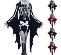 Vestito medievale donna gotico sexy vintage costume Halloween elegante taglia grande abiti carnevale con stampa teschio manica pipistrello costumi medievali strega sangue vampire notte cocktail