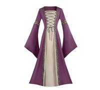 Vestito Medievale Donna Tinta Unita con Maniche a Sbuffo Abito Gotico Rinascimentale Solido Gonna a Volant in Rete Vintage Elegante Vestiti da Sera da Cocktail Cosplay Festa di Halloween