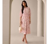 Vestito midi con stampa totale e allacciatura, elegante abito estivo in stile urbano, rosa, scollo tondo, romantico ed elegante per il tempo libero in città, uscire L,M,S,XL,XS,XXL,XXS,XXXL,XXXXLColor