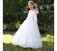 Vestito midi per ragazze pre-adolescenti senza schienale con perle borchiate, gonna in tulle ricamata con fiori e paillettes, abito da principessa per adolescenti, abito da cerimonia da damigella d'on
