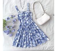 Vestito mini a-line in chiffon con stampa floreale ditsy, adatto per il giorno di San Valentino, stile "clean girl", per ragazze adolescenti. Abito da ragazza per San Valentino, abiti da ragazza adole