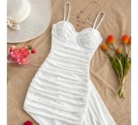 Vestito mini sexy ed elegante in rete arricciato, può essere indossato come strato interno o esterno, vestito lungo rosso, appuntamento di San Valentino, bohémien, boho, vacanza, abbigliamento autunna