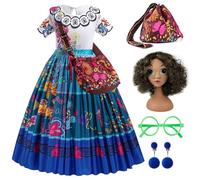 Vestito Mirabel Encanto Bambina Costume Encanto Bambina Vestito Carnevale MirabelCon Borsa E Occhiali Verdi Parrucca Festa Di Compleanno Cosplay Halloween Natale Compleanno Festa Cosplay，120