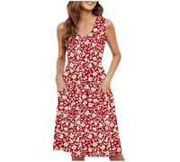 Vestito Moda décontracté Donna Larghezza Senza Maniche Scollo a V Tinta Unita Vestito Spiaggia Comodi Cotone Abiti Prendisole Curvy Eleganti Abito Casual Taglie Forti Copri Costume Vestiti Spiaggia