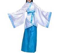 Vestito Mulan Bambina, Abito Hanfu Bambini, Tradizionale Vestito Cinese Antico Abiti Hanfu per Ragazza, Carnevale Costume Giapponese per Spettacolo Teatrale Prestazioni (A0a12-Sky Blue, 9-10Anni)