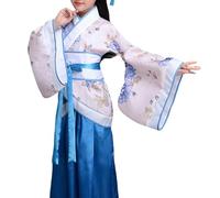 Vestito Mulan Bambina, Abito Hanfu Bambini, Tradizionale Vestito Cinese Antico Abiti Hanfu per Ragazza, Carnevale Costume Giapponese per Spettacolo Teatrale Prestazioni (A0a11-Blue, 17-18Anni)