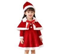 Vestito Natale Bambina 0-4 Anni in Velluto Set 3 Pezzi Costume Natale Neonata con Mantellina e Cappello, Abito Natalizio Rosso Principessa Invernale Caldo per Feste,Regali Natalizi (Red, 6-12 Months)