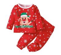 Vestito Natale Bambino 4 Anni - Pigiama Invernale per Bambine, A Maniche Lunghe, con Stampa di Simpatici Cartoni Animati, Due Pezzi, per Bambini, Morbido E Comodo, per Le Feste (Red, 18M)