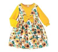 Vestito Natale Bimba, Il Fumetto di Natale del Manicotto Lungo delle Ragazze del Bambino Stampa i Vestiti dei Vestiti da Ballo del Vestito da Principessa (Yellow, 4-5 Years)