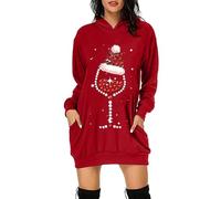 Vestito Natale da Donna- Felpe Natalizie con Cappuccio Invernale Casual Girocollo Stampa Hoodie Christmas Pullover Divertente Mini Abito da Cocktail Casual Felpa Hoodie Elegante