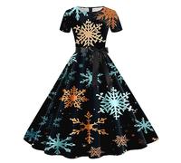 Vestito Natale Donna Invernali,Abito Donna Casual con Stampa Natalizia A Maniche Corte Stile Casalinga Anni Cinquanta Trama Unica Elegante per Feste E Occasioni Speciali Comodo E Femminile