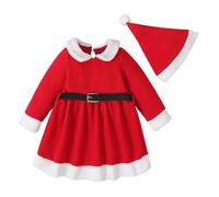 Vestito Natale Femmina - Vestito da Bambina per Bambina in Pile di Natale Cosplay Cappello da Principessa Set da 2 Pezzi Costume (Red 4-5 Years)