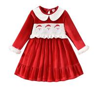 Vestito Natale Neonata Elegante - Elegante Abito da Festa per Ragazze con Ricami E Finiture in Velluto per Le Celebrazioni Festive delle Vacanze E (Red 9-12 Months)