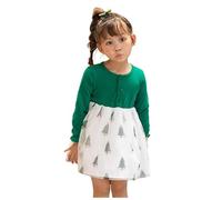 Vestito Natalizio Bambino - Abito da Bambina in a Maniche Lunghe in Autunno Cartone Animato di Natale per Bambine Abbigliamento per Bambini (Green 3-4 Years)