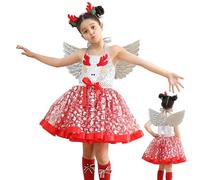 Vestito natalizio da bambina, con copricapo e ali, set da 3 pezzi, vestito in tulle per bambina, gonna in rete con stampa di alce, delicata sulla pelle, per la scuola