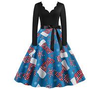 Vestito natalizio da donna, con fiocco di neve, abito da sera sexy con scollo a V, maniche lunghe, taglia grande, casual, vintage, chic e affascinante, Xmas Merry Christmas, per matrimonio, cocktail